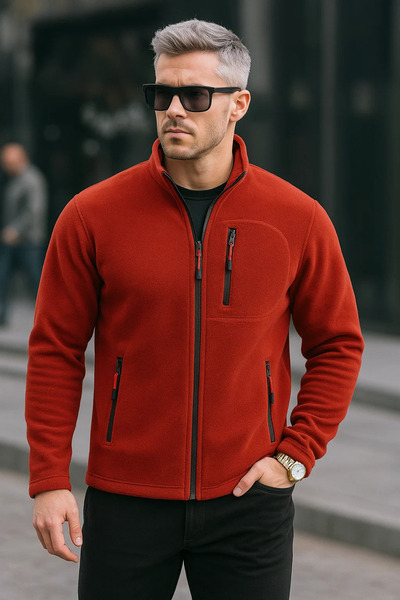 COMBİNE MİCHAİL Men's Zippered Winter Tile Fleece Jacket