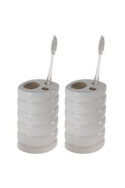 Bosphorus 2 ADET SERAMİK DİŞ FIRÇALIK OVAL ÇİZGİLİ MODEL 9X6X11CM BANYO SETİ