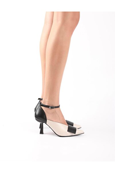 İLVİ Laluz Genuine Leather Cream Women's Heeled Shoes