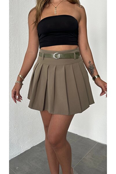 asfamoda Pantaloni scurți căptușiți kaki pentru femei, cu fustă mini scurtă p...