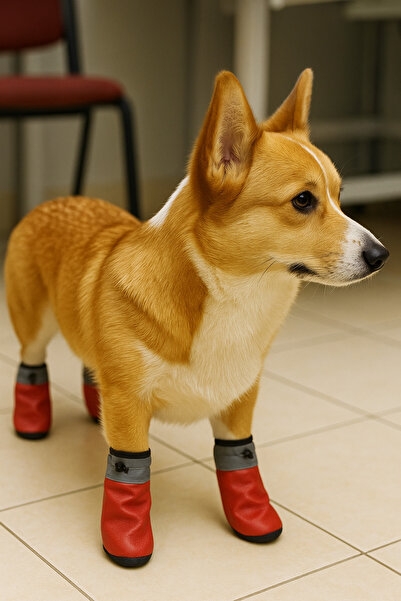 Monopetz Yeni Sezon Köpek Pati Koruyucu Ayakkabı – Kırmızı Renkli , Su Geçirmez, Kaymaz Taban 4 Adet