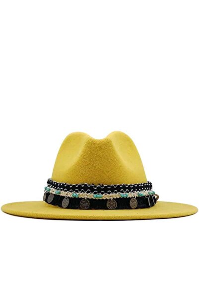 Pursehuit Yellow hat, handmade, adjustable, with removable accessory, Imka
