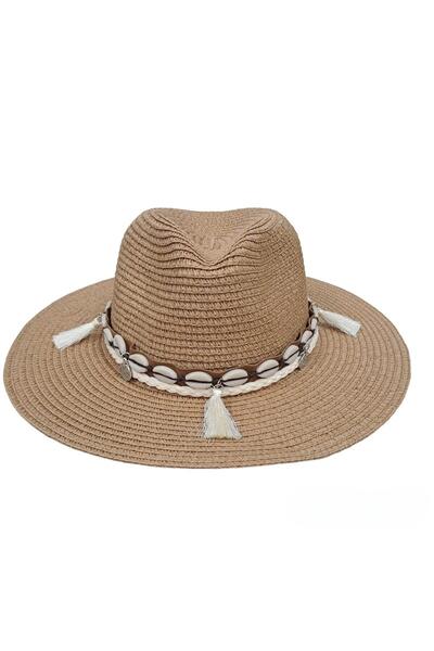 Pursehuit Beige, summer, handmade, adjustable hat, with shell accessory, Sindal