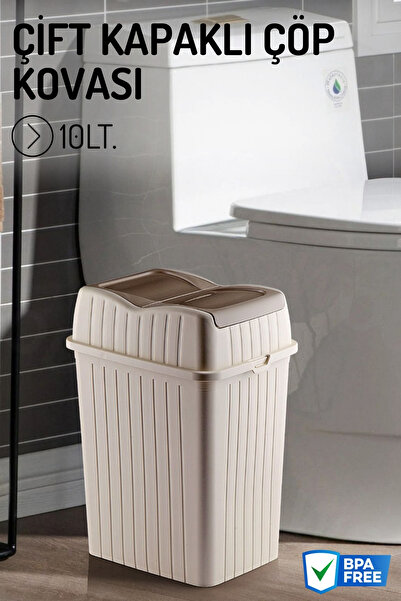 Nandy Home 10Lt. Çift Kapaklı Çöp Kovası, Mutfak ve Banyo İçin Çöp Kutusu