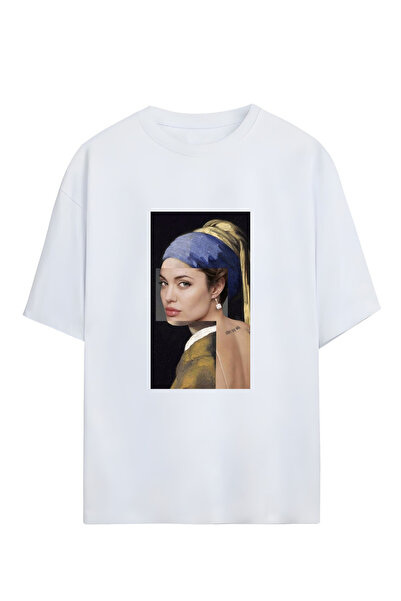 GraffTee تي شيرت أنجلينا جولي للجنسين من القطن ذو حجم كبير