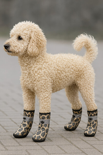 Monopetz Yeni Sezon Köpek Pati Koruyucu Ayakkabı – Leopar Desenli, Su Geçirmez, Kaymaz Taban 4 Adet