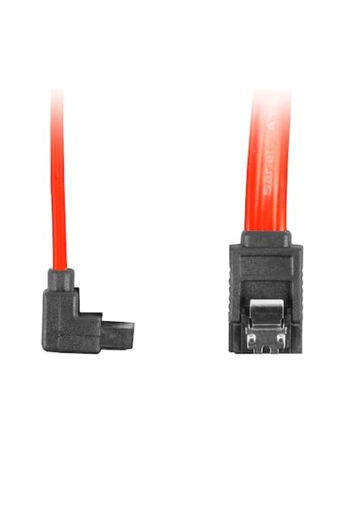 Stef's Cat Cablu de date SATA II 90 de grade la cablu drept cu cleme de blocare, 30 cm, roșu