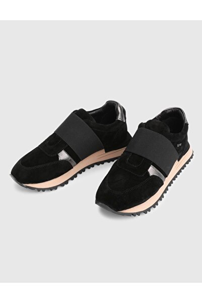 İLVİ Blendina Genuine Suede Leather Black Women's Sports Shoes