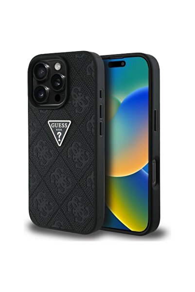 Stef's Cat Husa pentru iPhone 16 Pro, Leather Hot Stamp 4G Pattern Triangle Metal Logo, U14, Piele ecologica, B