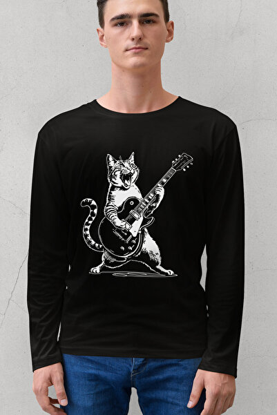 ROCKANDROLL Tricou cu mânecă lungă pentru bărbați Sarman Rock Black Crew Neck