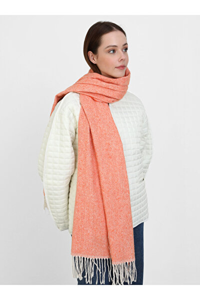 Tuva Herringbone Plain Shoulder Shawl - Orange -