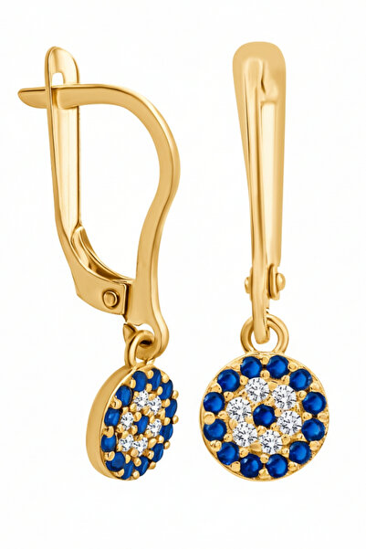 bymissmücevherat Gold Renk Nazar Boncuğu Küpe – 925 Ayar Gümüş, Kancalı ve Hafif Tasarım