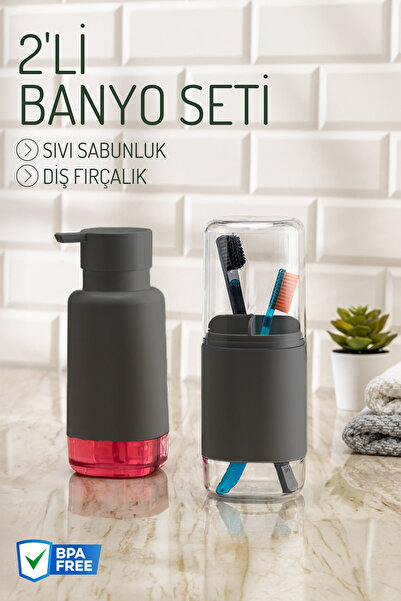 Nandy Home 2 Parça Minimal Sıvı Sabunluk ve Diş Fırçalık Seti