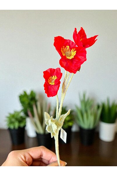 Happyland Yapay Çiçek Gelincik Dalı Kırmızı Renk 60 cm 1 Adet Gelincik HPY-26132