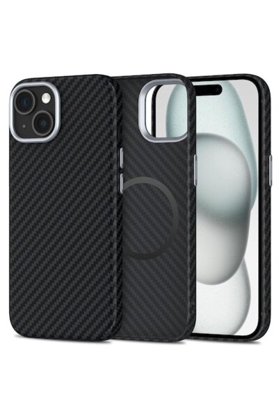 Stef's Cat Husa pentru iPhone 15, CarbonHalo MagSafe, U35, Fibra de carbon, B...