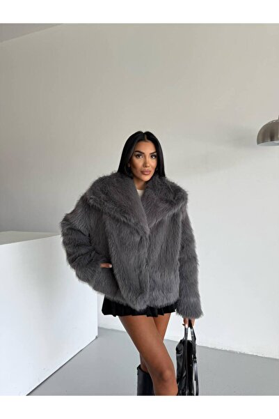 VESS MODA Palton de blană Lolita pentru femei cu buzunare duble cu închidere rapidă