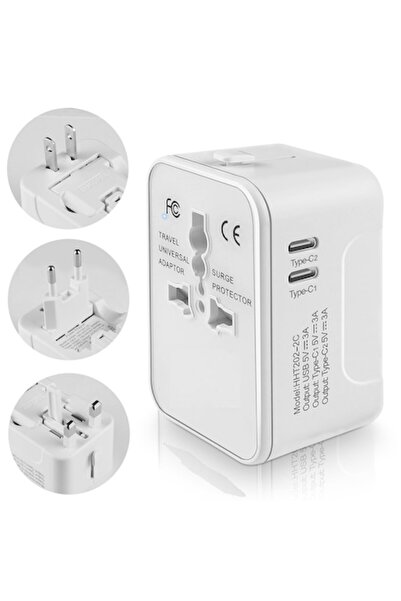 Stef's Cat Adaptor pentru Priza 2 x USB-C, EU, UK, AUS, US, D54, Silicon, Tec...