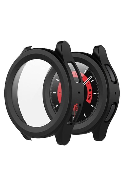 Stef's Cat Carcasă de protecție pentru Samsung Galaxy Watch5 Pro + folie de protecție pentru ecran din sticlă securizată, neagră