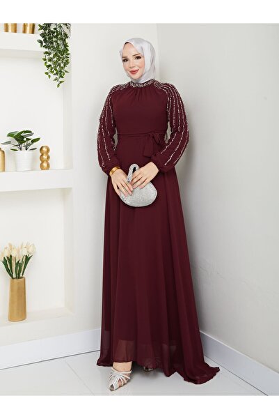 hiramir Kadın Kolları İşlemeli Astarlı Abiye Elbise YZ2501