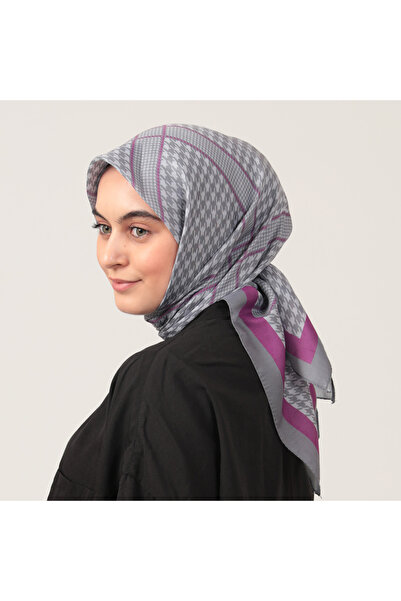 ipekistanbul Eșarfă din mătase de bumbac - Model cu picături de găină - Gri liliac