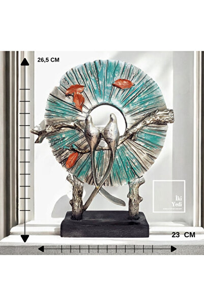 77 Notre Dekoratif Ağaç Dalları ve Kuşlar Obje, Turkuaz Yaprak Detaylı Biblo, Ev ve Ofis Dekorasyonu