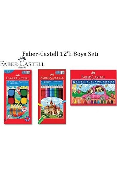 Faber Castell Faber-Castell 3'lü Boya Seti 12'li Sulu - Kuru ve Pastel Boya