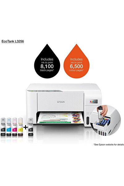 EPSON طابعة EcoTank L3256 Home بخزان حبر A4، ملونة، 3 في 1 مع WiFi وتطبيق SmartPanel