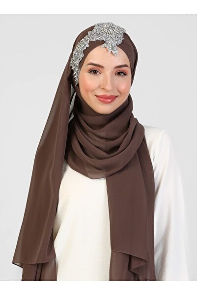 Differenza Flora El İşlemesi Şifon Şal - Kahverengi
