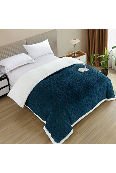 CHIRASO Pătură Cocolino cu Blăniță pe interior, Model Gofrat Tricotat, 200x230cm Moale și Calduroasă