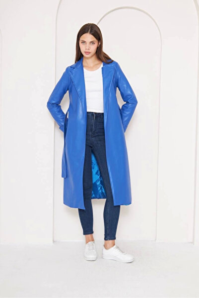 Zerenyus Long leather coat blue