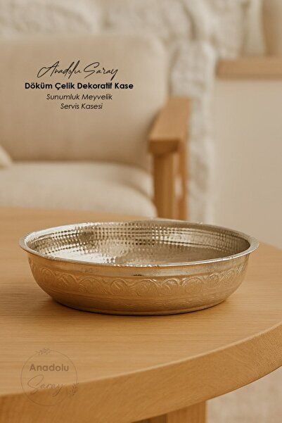 Anadolu Saray Döküm Çelik Üst Kalite Dekoratif Kase | Şık Sunumluk Meyvelik & Servis Kasesi