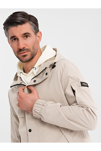 OMBRE Funktionelle Herren Übergangsjacke mit Kapuze - beige V3 OM-JANP-0225 XXL