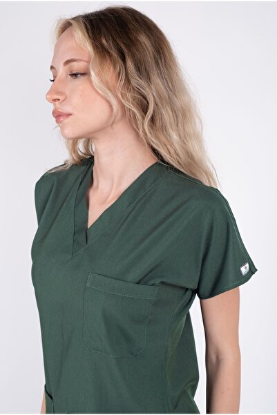 ACAR İŞ TEX Hunter Green Lycra Women's Bat Sleeve Nurse and Doctor Jersey Tea...