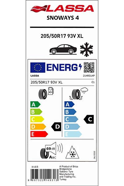 Lassa 205/50R17 93V XL M+S SFM SNOWAYS 4 OTO KIŞ LASTİĞİ (ÜRETİM YILI:2025)