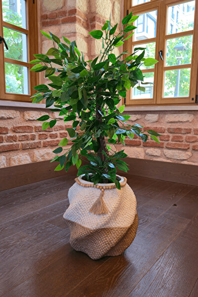 Ella's Design Studio Büyük Hasır Dokulu Boncuk Dekorlu Vazo Saksı, Bohem, Bah...