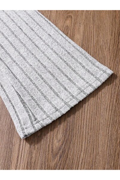 LOUİSA Girl's Gray Corduroy Knitted Fabric Hooded Sweatshirt-Spanish Leg Trousers Set