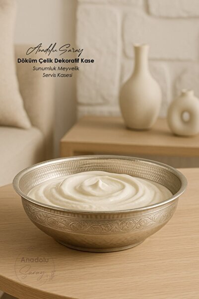 Anadolu Saray Döküm Çelik Üst Kalite Dekoratif Kase | Şık Sunumluk Meyvelik & Servis Kasesi