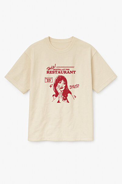 Altair Tr Oversize Beige Women's I'M Still at the Restaurant Printed T-Shirt