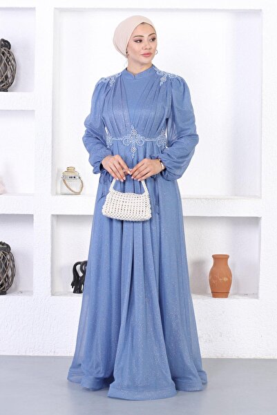 Missvalle Βραδινό φόρεμα με πέρλες και γκλίτερ μπλε 12252