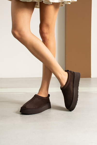 Lorenn Ultra Ii Brown Suede Thick Sole Women's Boots with Fur Inside