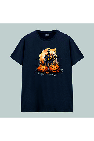 Butik تي شيرت مطبوع عليه قلعة الهالوين الرقمية
