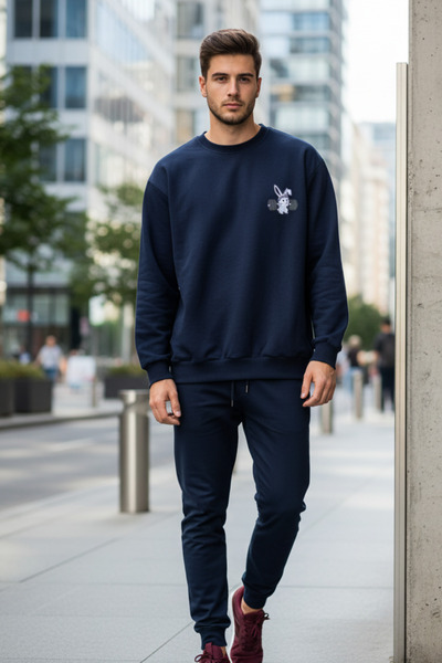 UNCİA OUTDOORS Unisex Oversize Φούτερ με λαιμόκοψη ποδηλάτου Haltercer Rabbit...