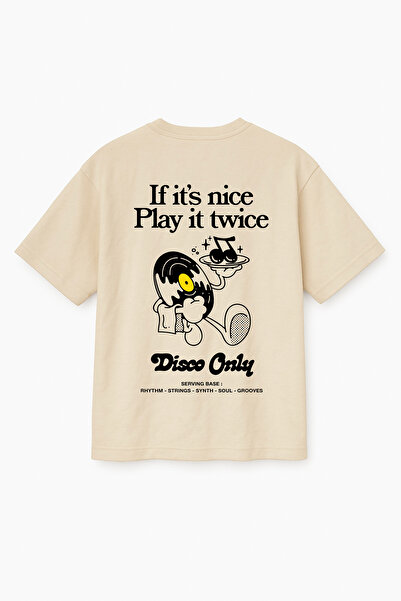Altair Tr Oversize Beige Unisex if It's Nice Play It Twice Record Printed T-S...