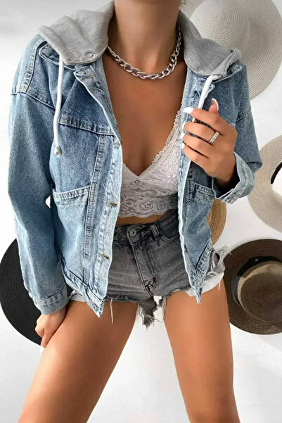 CİDDE Women's Denim Jacket with Hood