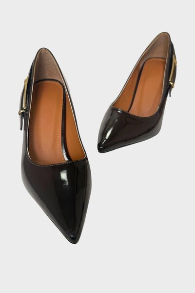 Liger Women's Patent Leather Side Band Detailed Heeled Shoes Brown