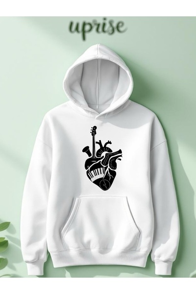 Vordevia Hanorac Music Kalp cu imprimeu Cotton 3 Thread O supradimensionat