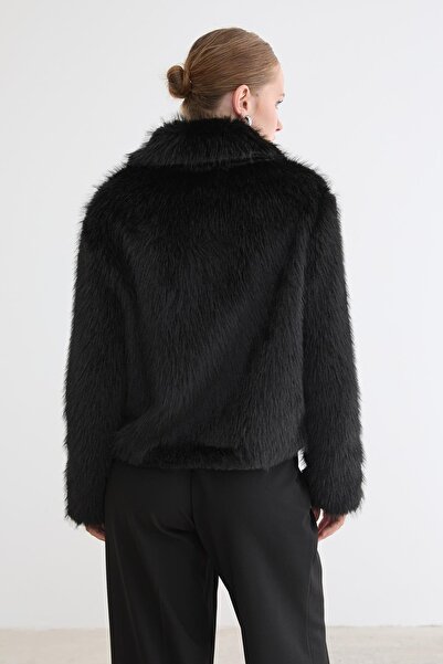 LEVURE Kadın Agraf Kapamalı Astarlı Kürk SİYAH