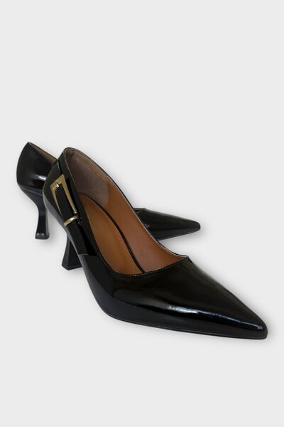 Liger Women's Patent Leather Side Band Detailed Heeled Shoes Black