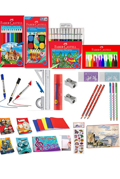 Faber Castell Kırtasiye Seti İlkokul 2. 3. 4. Sınıf Full Set Defter ve Boyalar 30 PARÇA