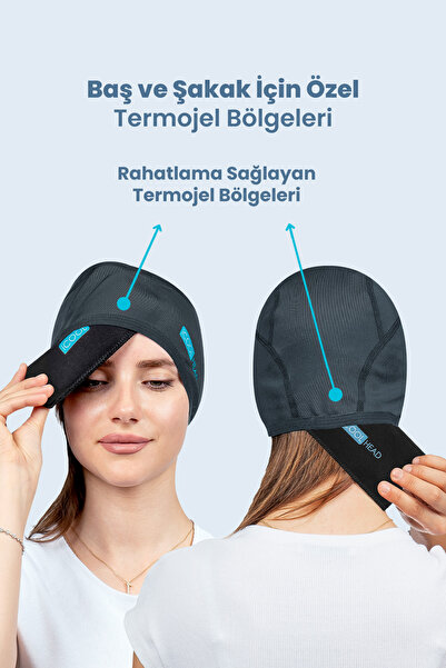 iCool Head Mıgren Ve Bas Agrisi Giderici Başlık Soğuk Ve Sıcak Kompres Şapka, Antrasit